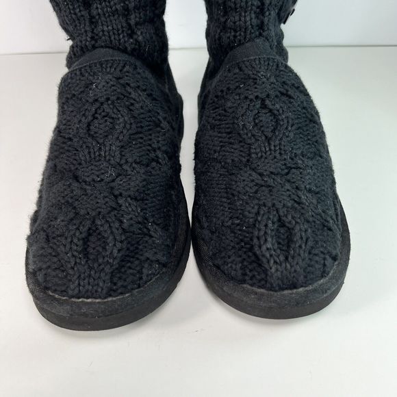 UGG Australia Boots Women's Sz 7 Black Gray Buttons Foldover Cable Knit - Picture 6 of 16